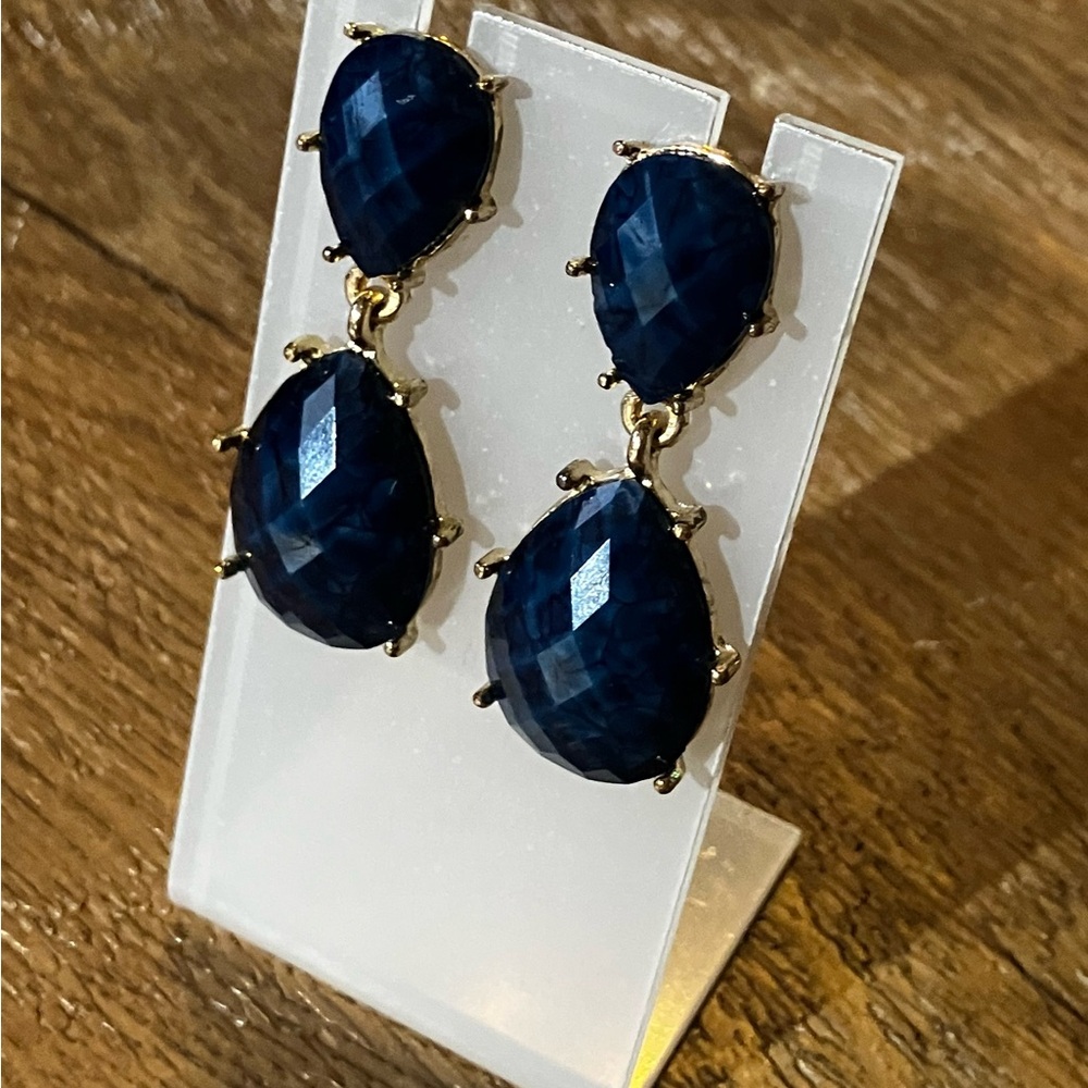 Elegant Blue and Gold Drop Earrings